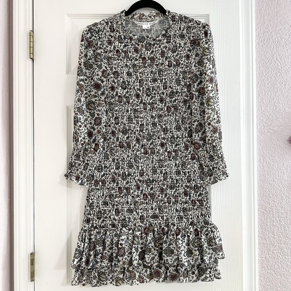 Veronica Beard Farha Dress Mini Short 3/4 Long Sleeve Floral Smocked Ruffle Sz 2